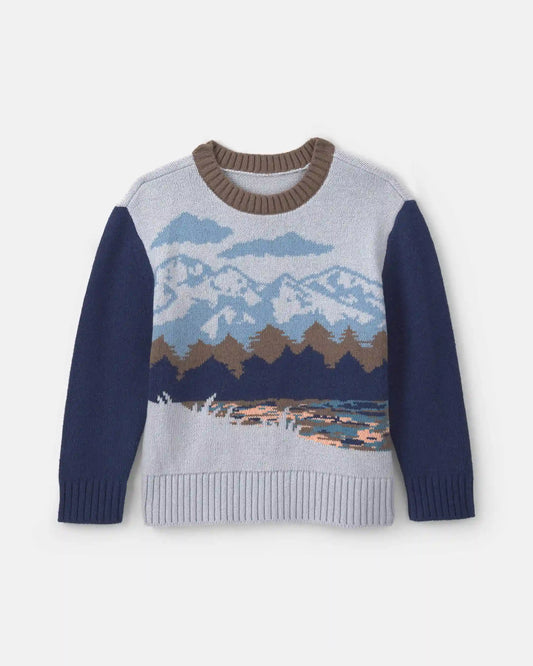 Boys Mountain Long-Sleeve Baggy Sweater - Grey/Navy Blue