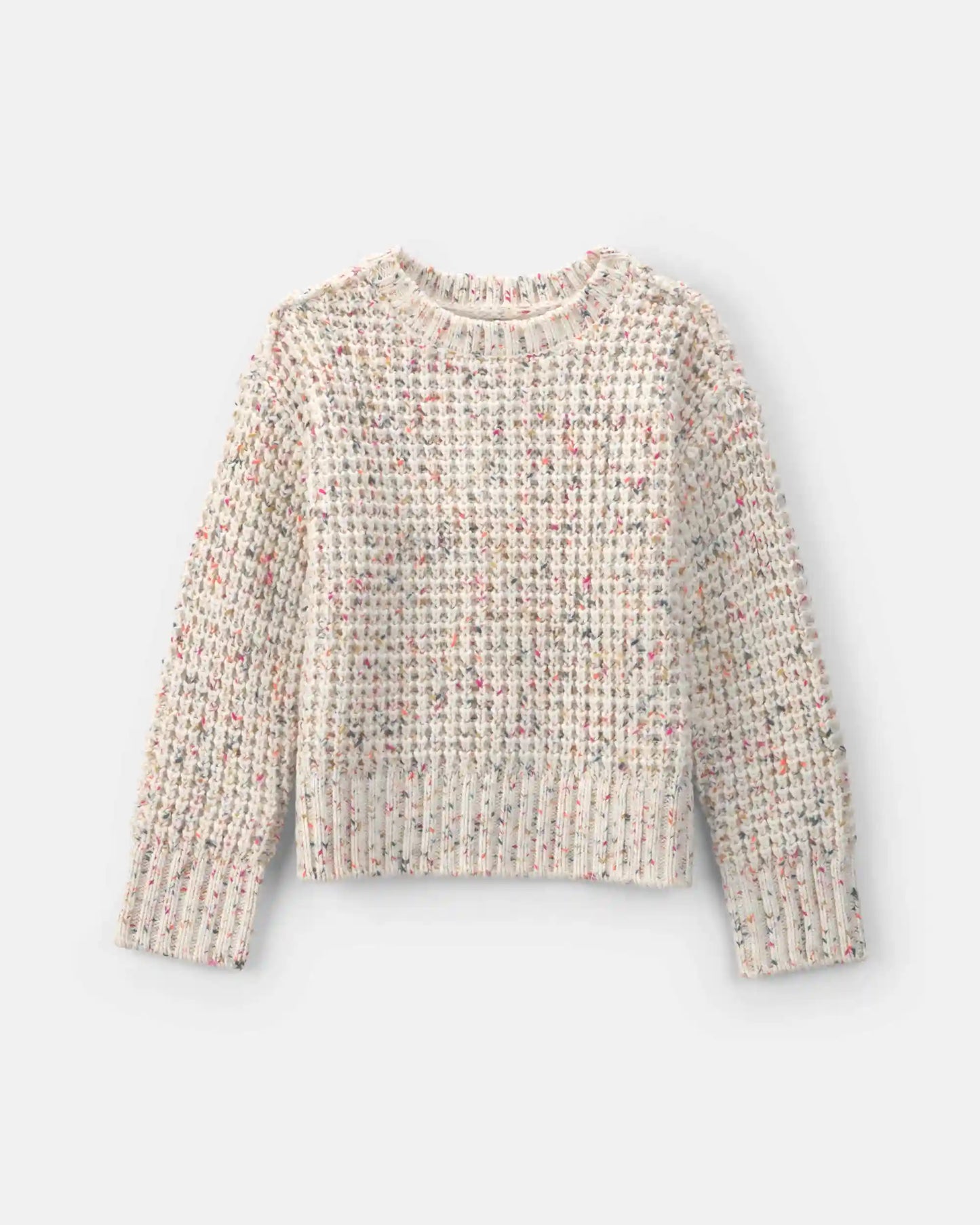 Girls Waffle Knit Sweater - Cream