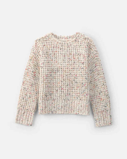 Girls Waffle Knit Sweater - Cream