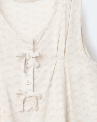 Toddler Girl Sleeveless Bow Top in Rainbow Print - Cream