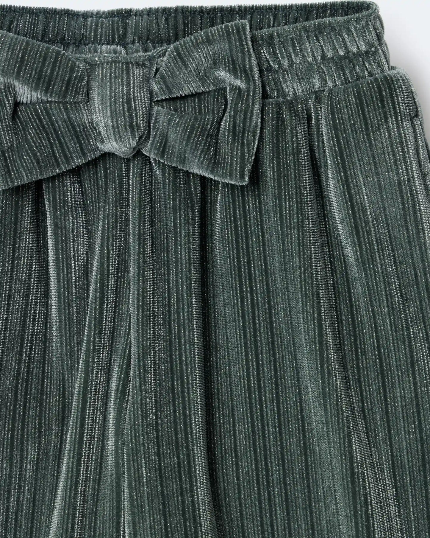 Toddler Girl Velvety Wide-Leg Pant with Bow - Dark Green