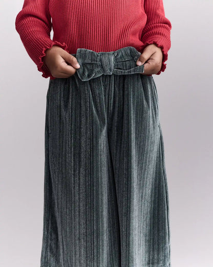 Toddler Girl Velvety Wide-Leg Pant with Bow - Dark Green