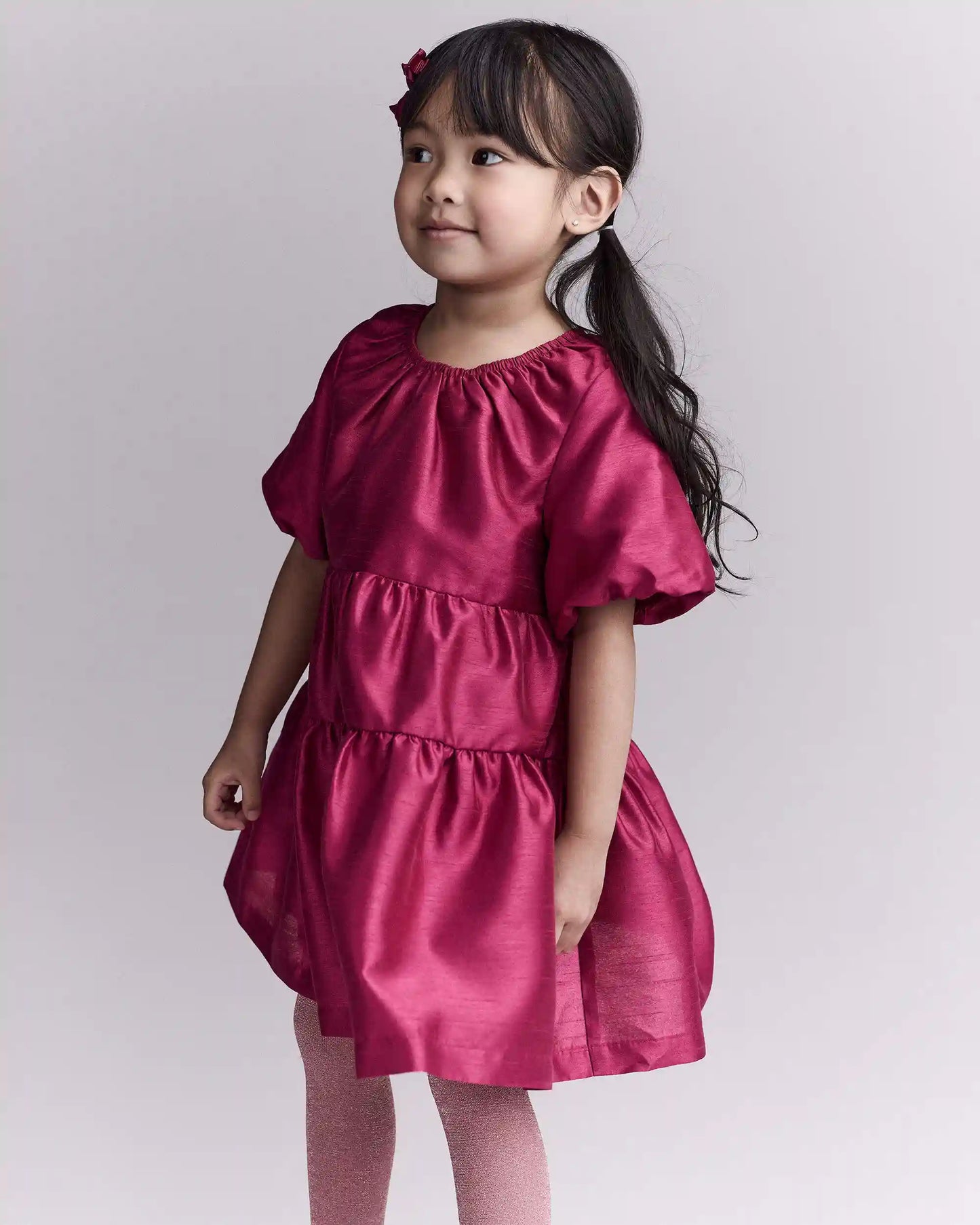 Toddler Girl Puff-Sleeve Tiered Party Dress - Pink