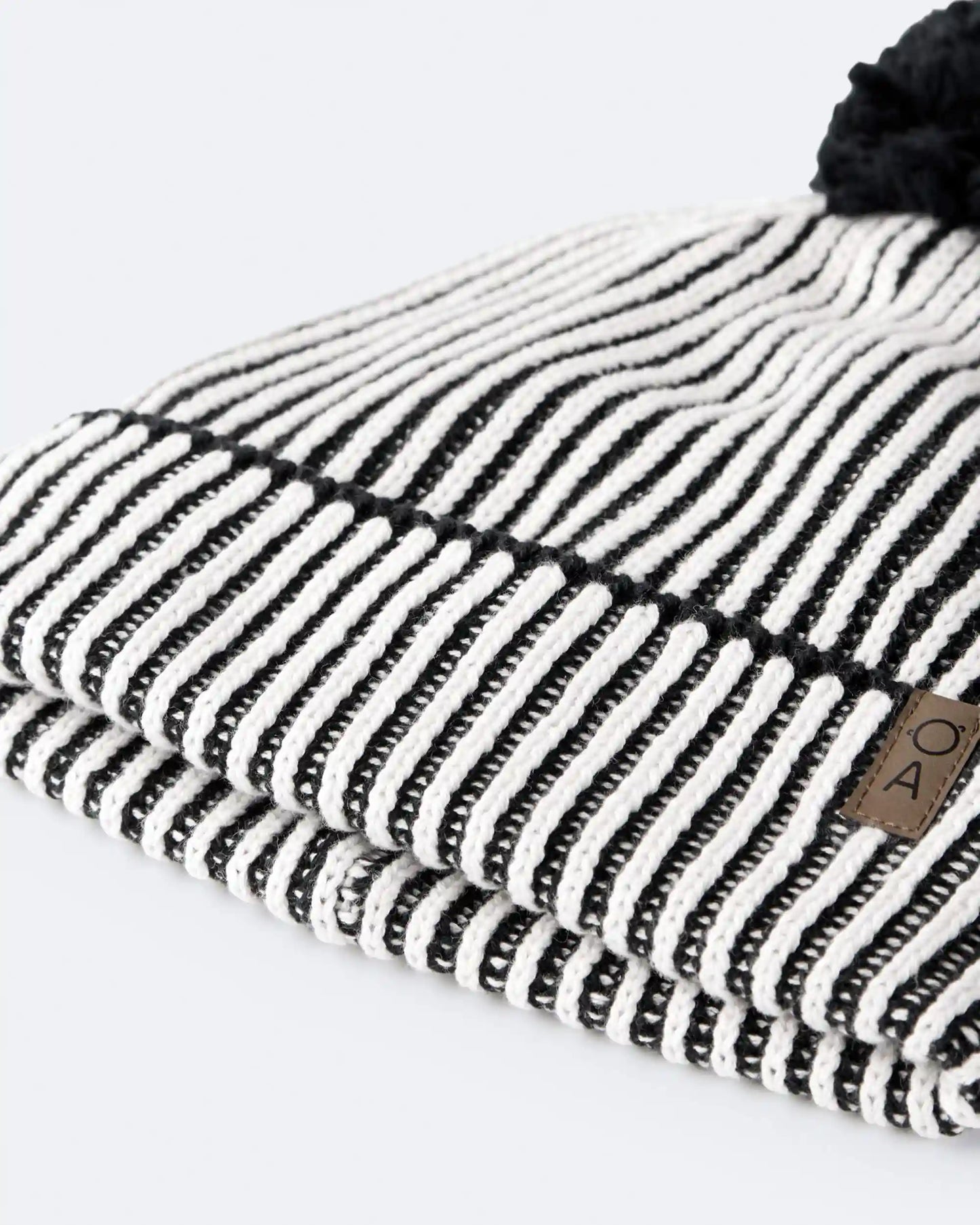 Toddler Neutral Striped Pom Pom Beanie - Black/White