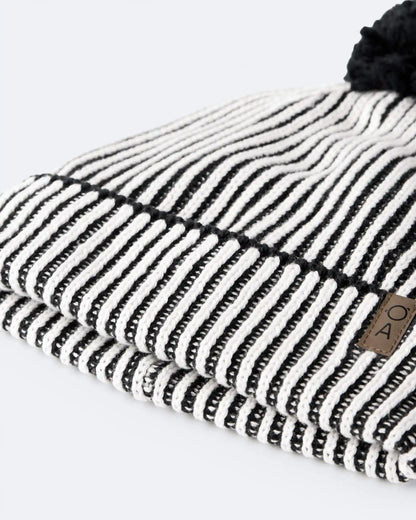 Toddler Neutral Striped Pom Pom Beanie - Black/White