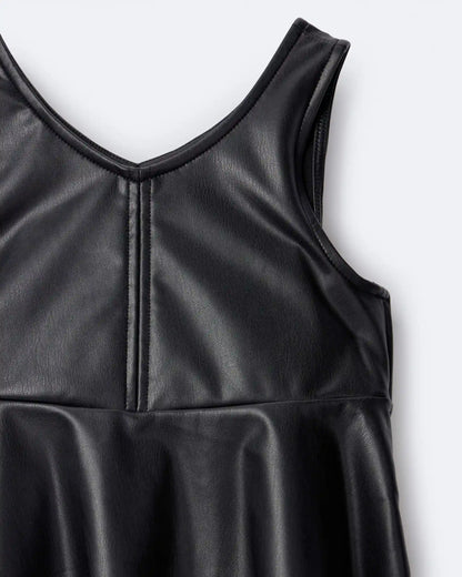 Toddler Girl Faux Leather Sleeveless Dress - Black