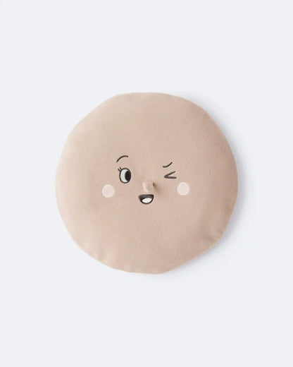 Toddler Girl Beret with Face Graphic - Tan