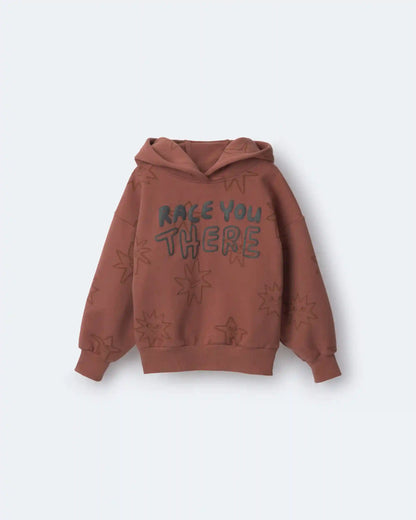 Toddler Race You There' Fleece Hoodie - Rust