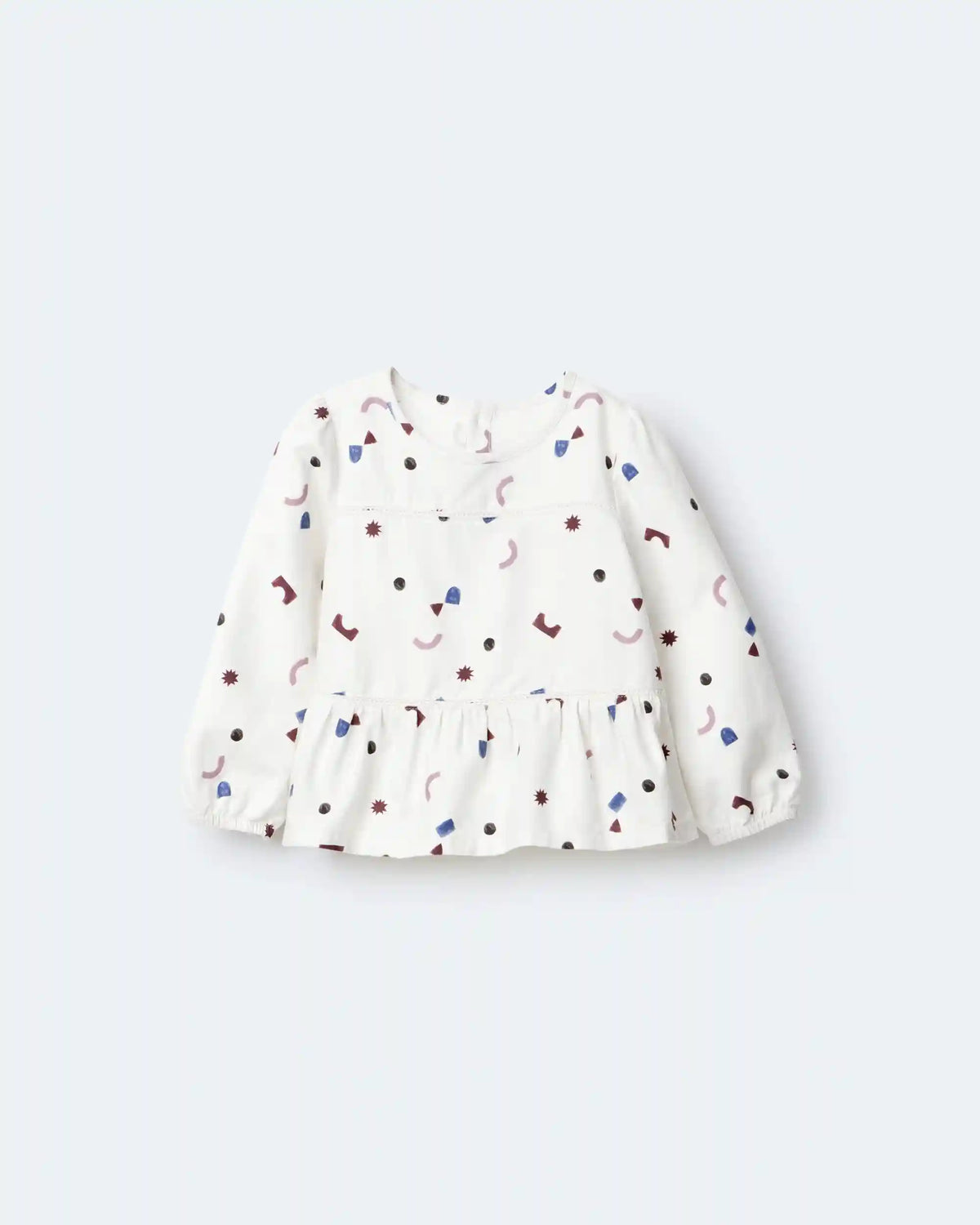 Toddler Girl Peplum Long-Sleeve Top with Shapes - Ivory
