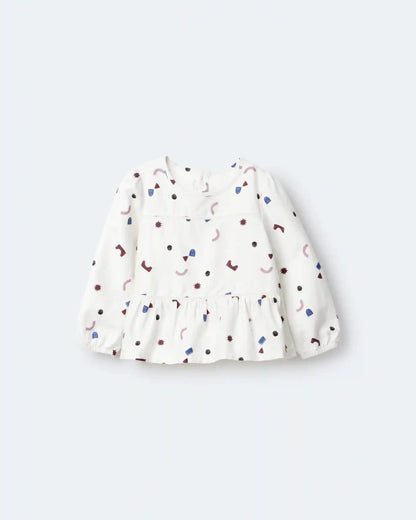 Toddler Girl Peplum Long-Sleeve Top with Shapes - Ivory