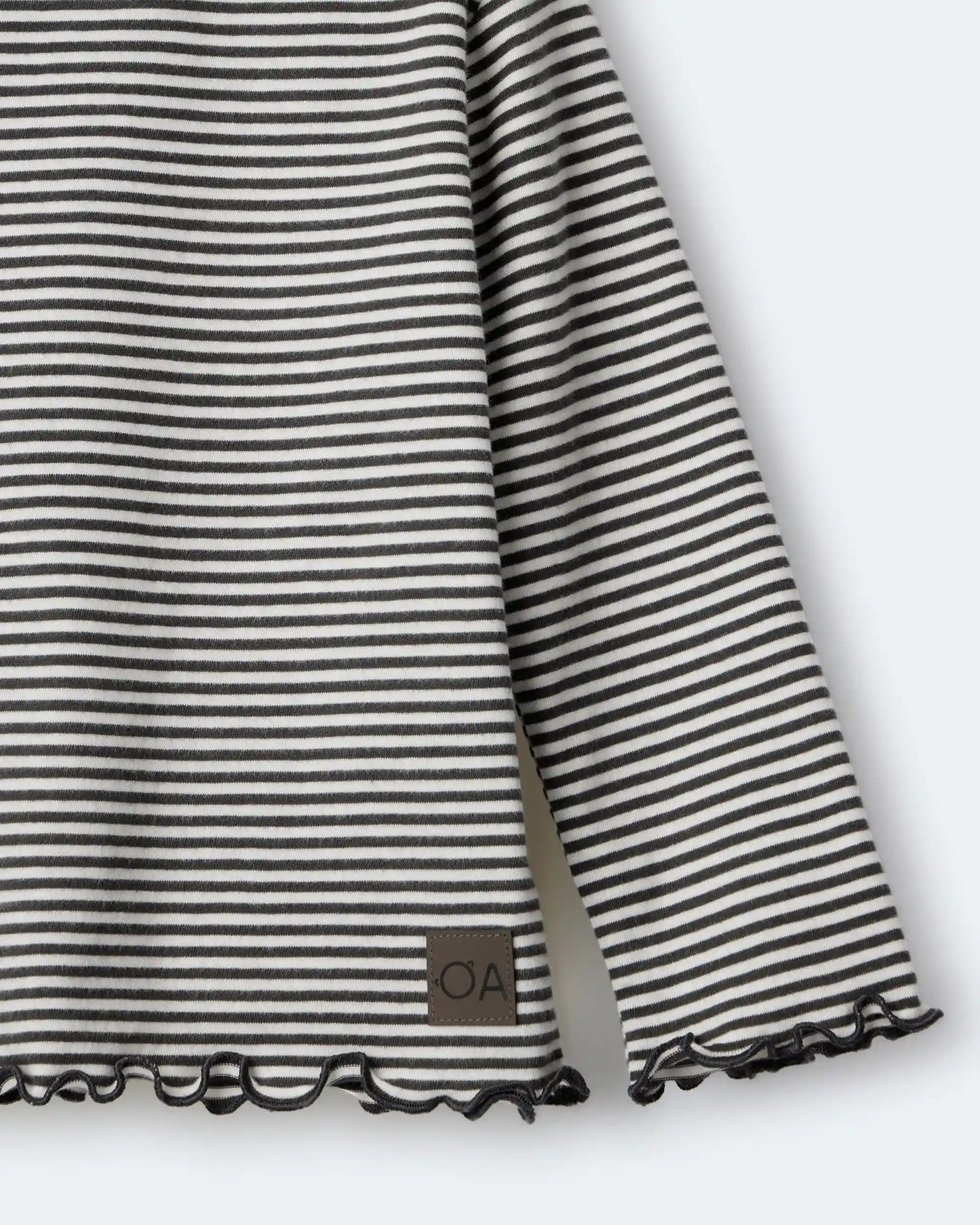 Toddler Girl Striped Ruffle Edge Long-Sleeve Top - Dark Grey/Ivory