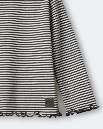 Toddler Girl Striped Ruffle Edge Long-Sleeve Top - Dark Grey/Ivory