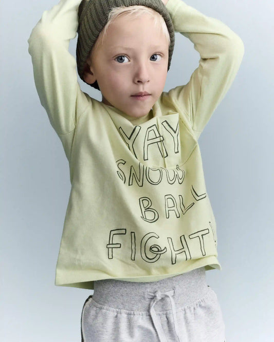 Toddler Snow Ball Fight!' Long-Sleeve Pocket Relaxed Graphic Tee - Lime