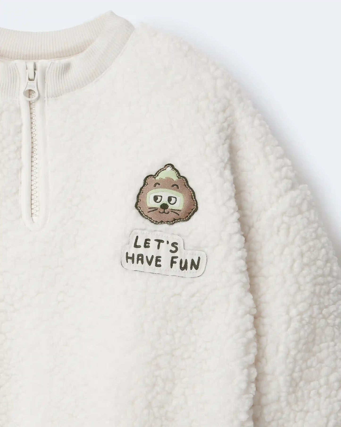 Toddler Let's Have Fun' Sherpa Quarter-Zip Sweatshirt - Cream