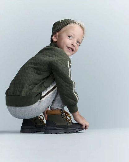 Toddler Boy Quarter-Zip Sweatshirt with Pockets - Olive