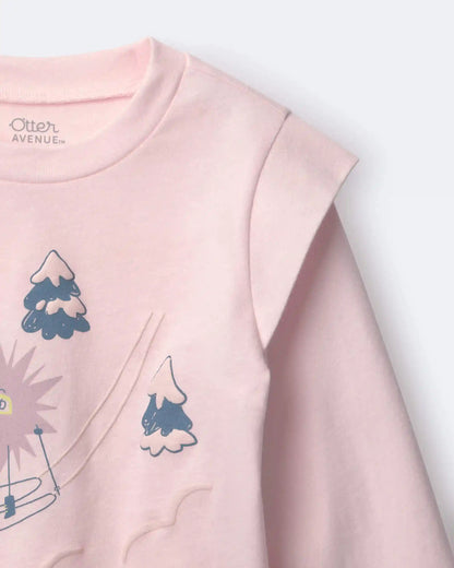 Toddler Girl Skiing Squish Long-Sleeve Top - Light Pink