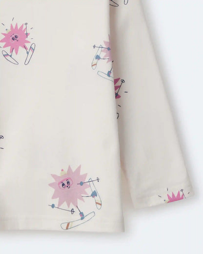 Toddler Girl Skiing Abstract Long-Sleeve Relaxed Graphic Tee - Cream