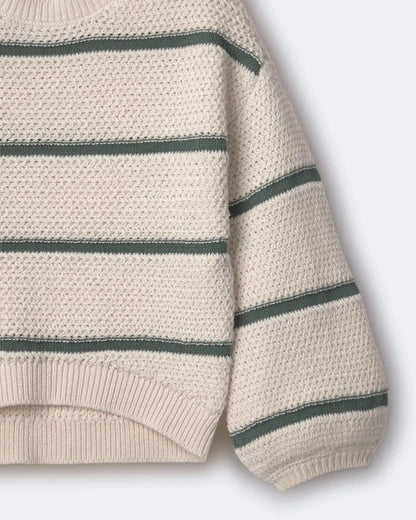 Toddler Girl Striped Balloon-Sleeve Sweater - Cream/Olive