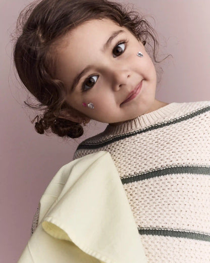 Toddler Girl Striped Balloon-Sleeve Sweater - Cream/Olive