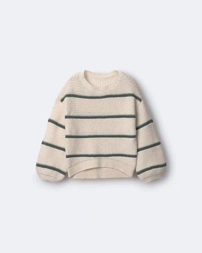 Toddler Girl Striped Balloon-Sleeve Sweater - Cream/Olive