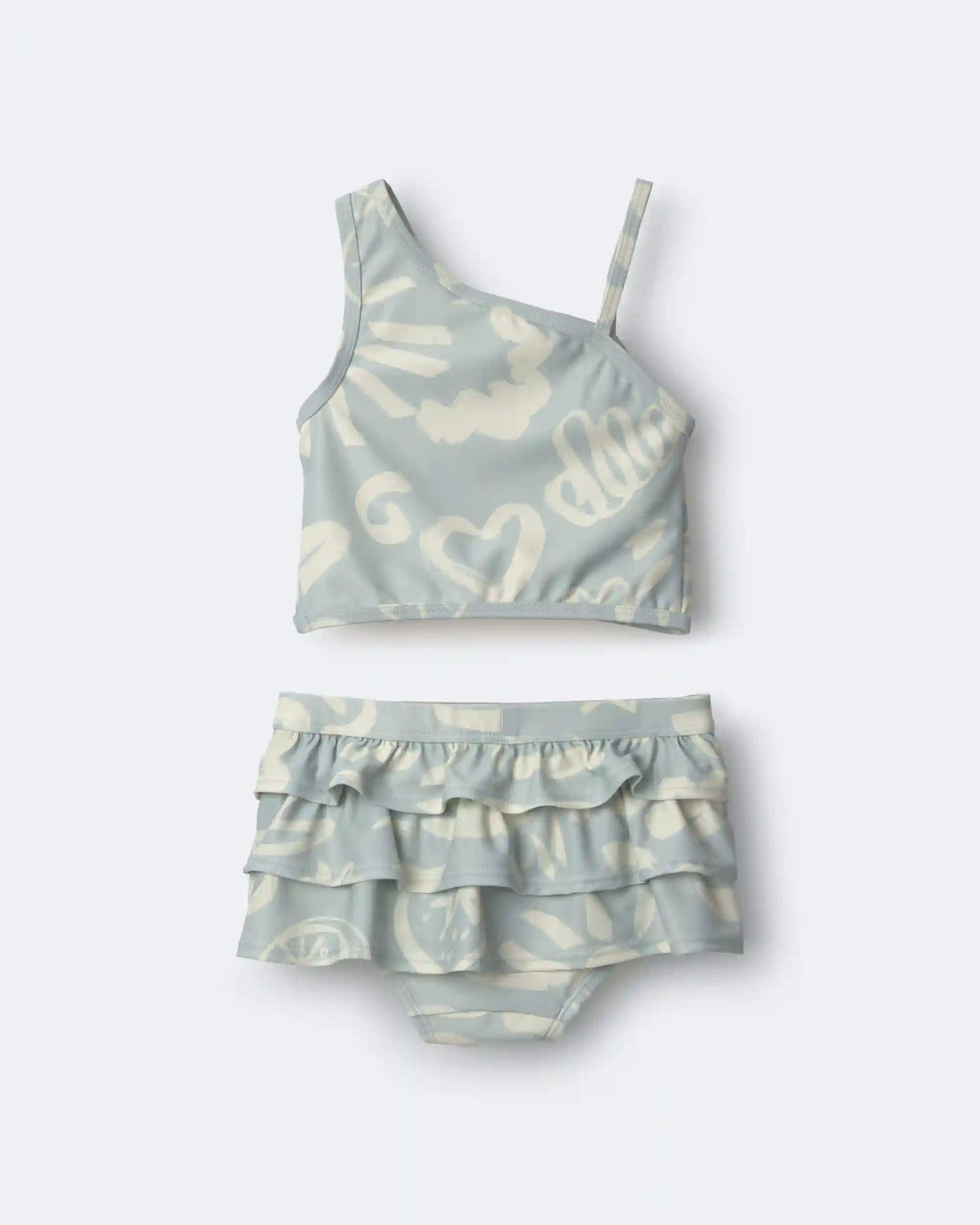 Toddler Girl Tropical One-Shoulder Ruffle Tankini Set - Light Blue