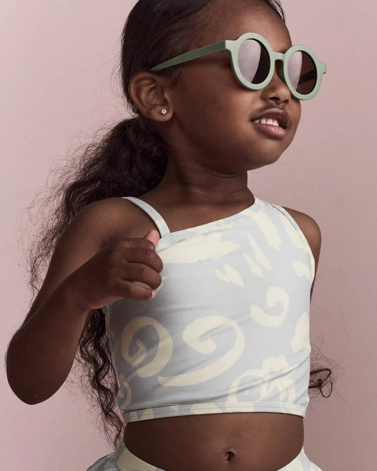 Toddler Girl Tropical One-Shoulder Ruffle Tankini Set - Light Blue