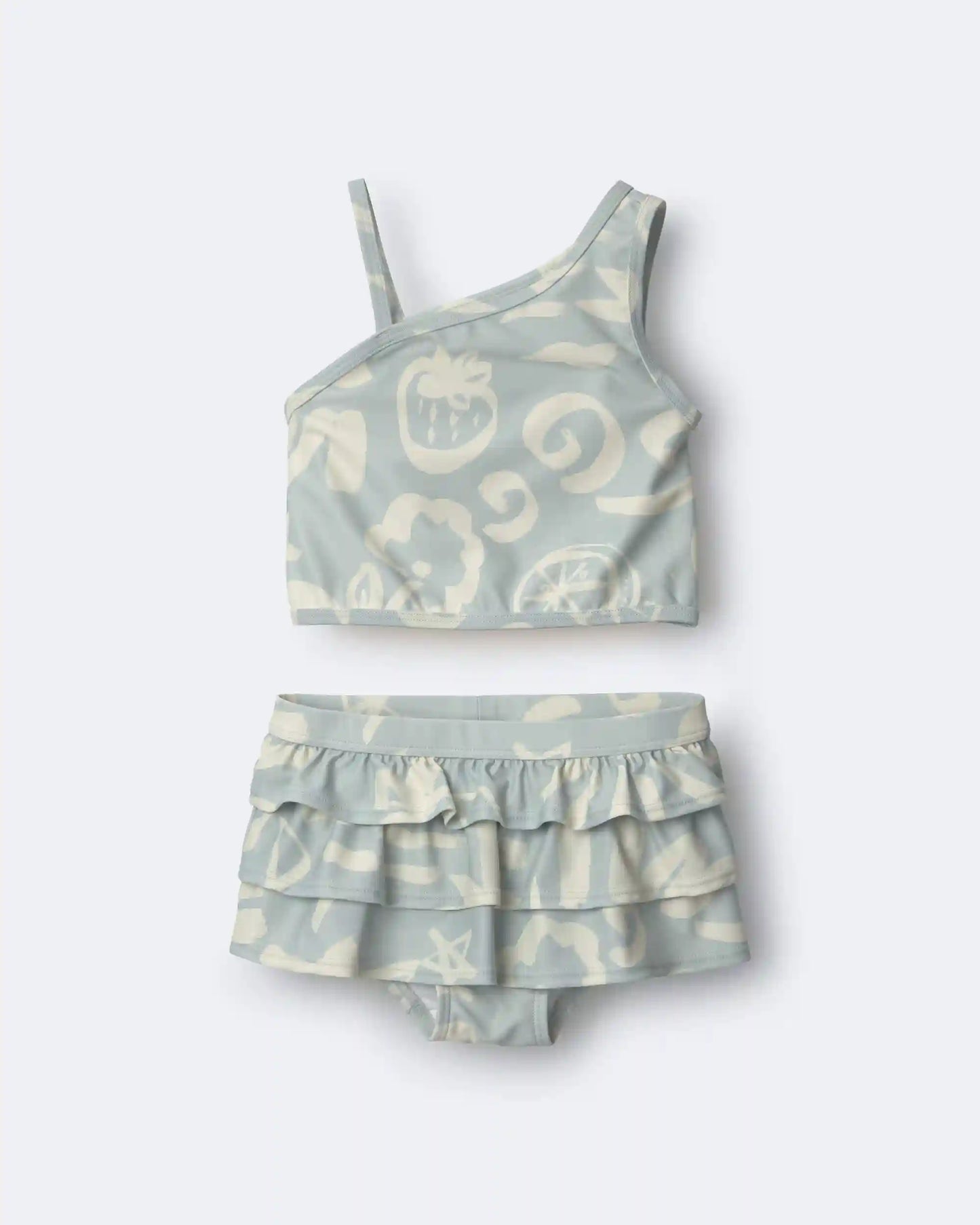 Toddler Girl Tropical One-Shoulder Ruffle Tankini Set - Light Blue