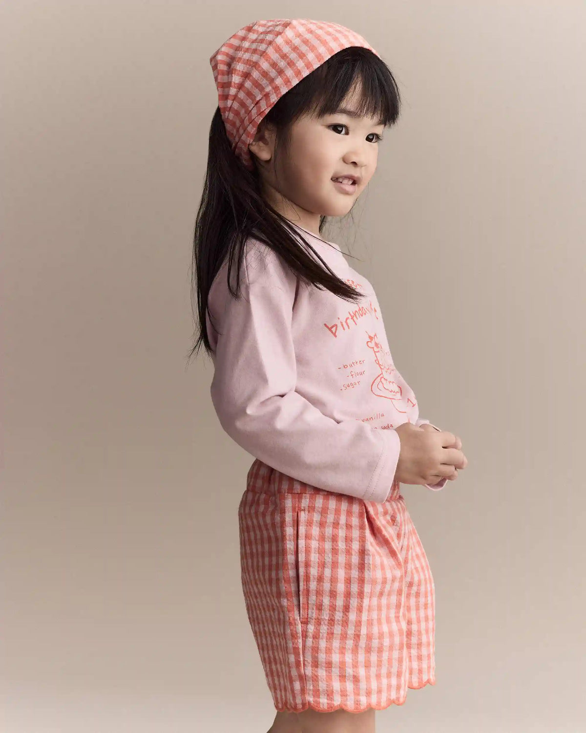 Toddler Girl Gingham Bandana Hair Scarf - Orange