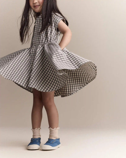 Toddler Girl Avenue Twirl™ Scalloped Dress in Gingham - Grey