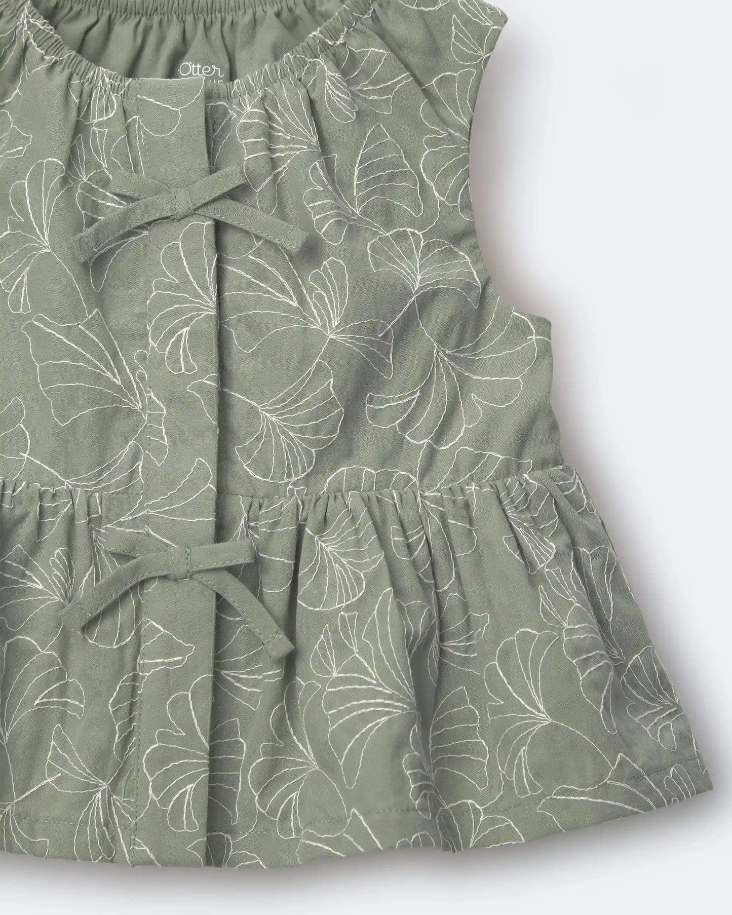 Toddler Girl Embroidered Peplum Top in Floral Print - Green