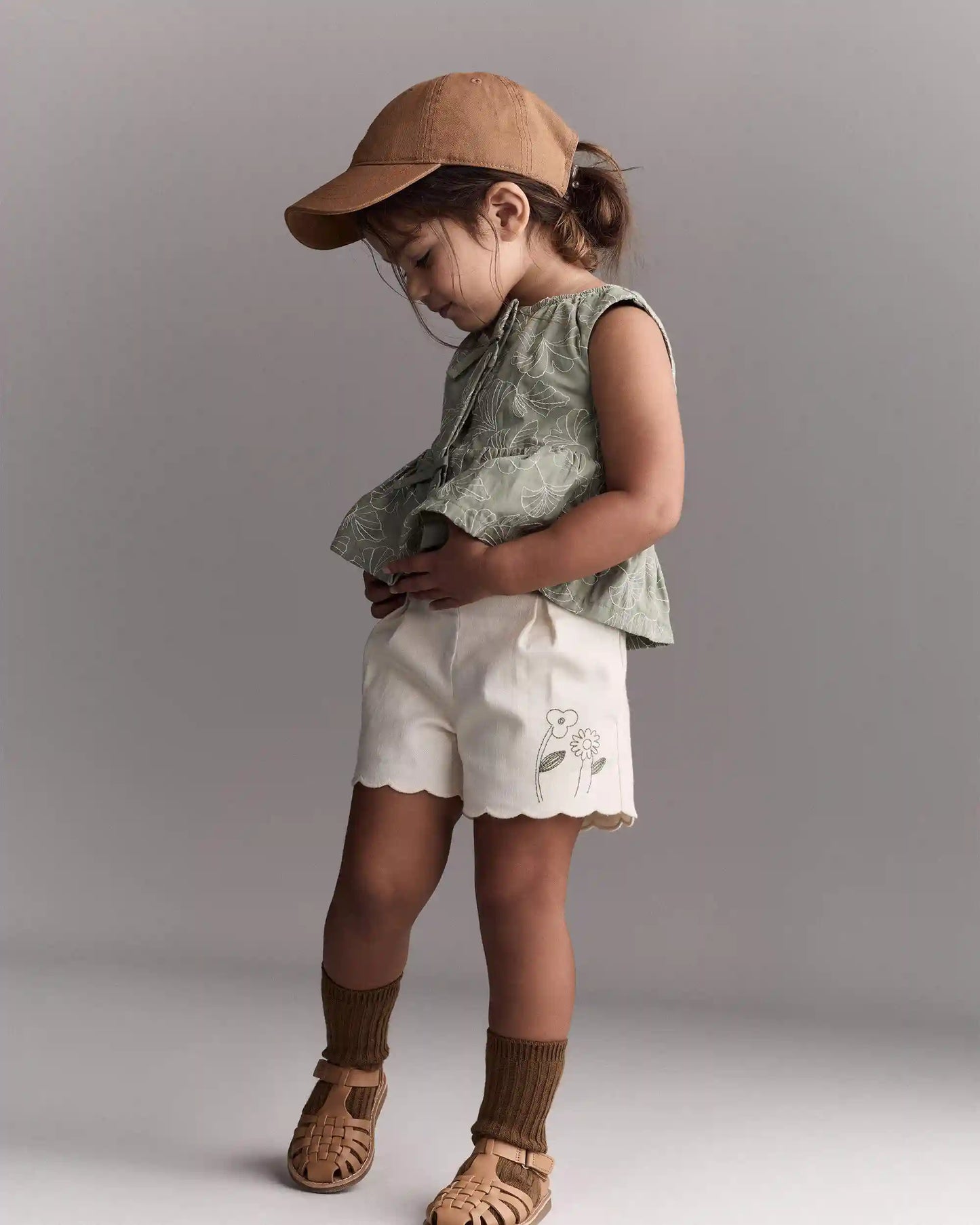 Toddler Girl Embroidered Peplum Top in Floral Print - Green