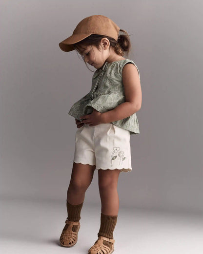 Toddler Girl Embroidered Peplum Top in Floral Print - Green