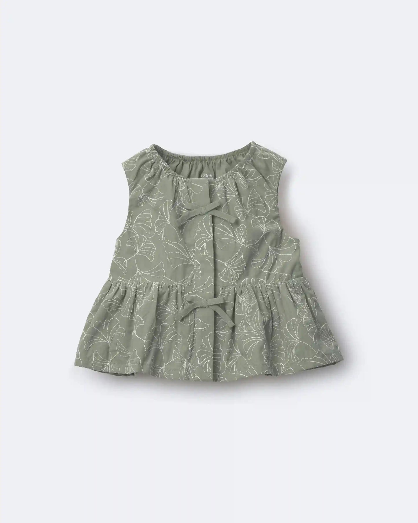 Toddler Girl Embroidered Peplum Top in Floral Print - Green