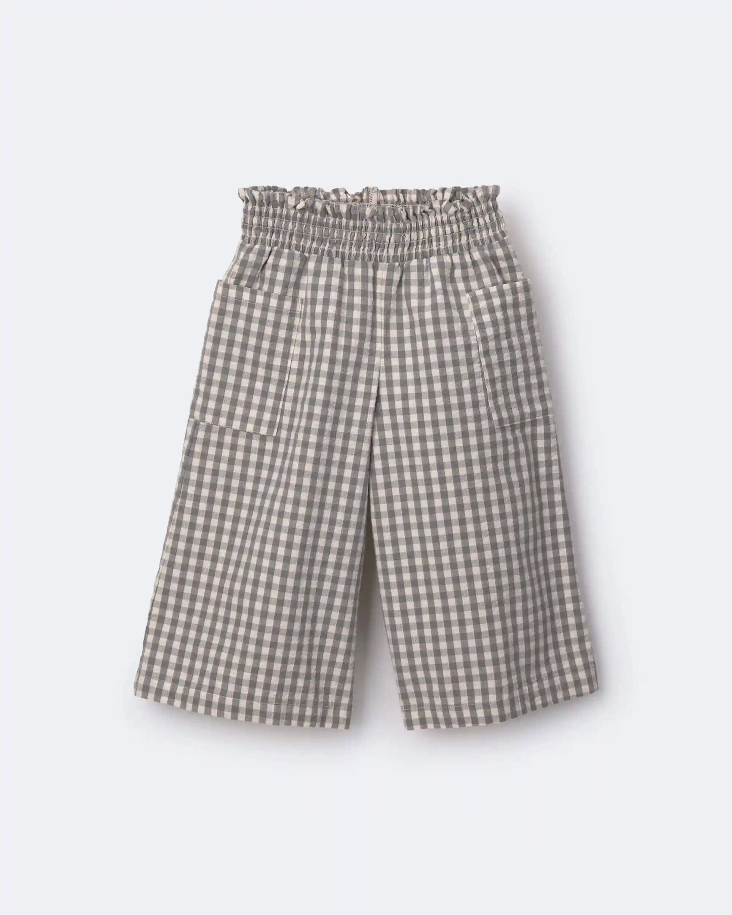 Toddler Girl Gingham Smocked Wide Leg Pant - Cream/Grey