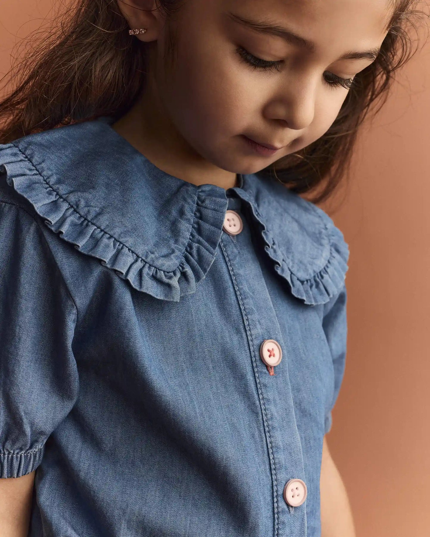 Toddler Girl Peter Pan Collar Top in Chambray