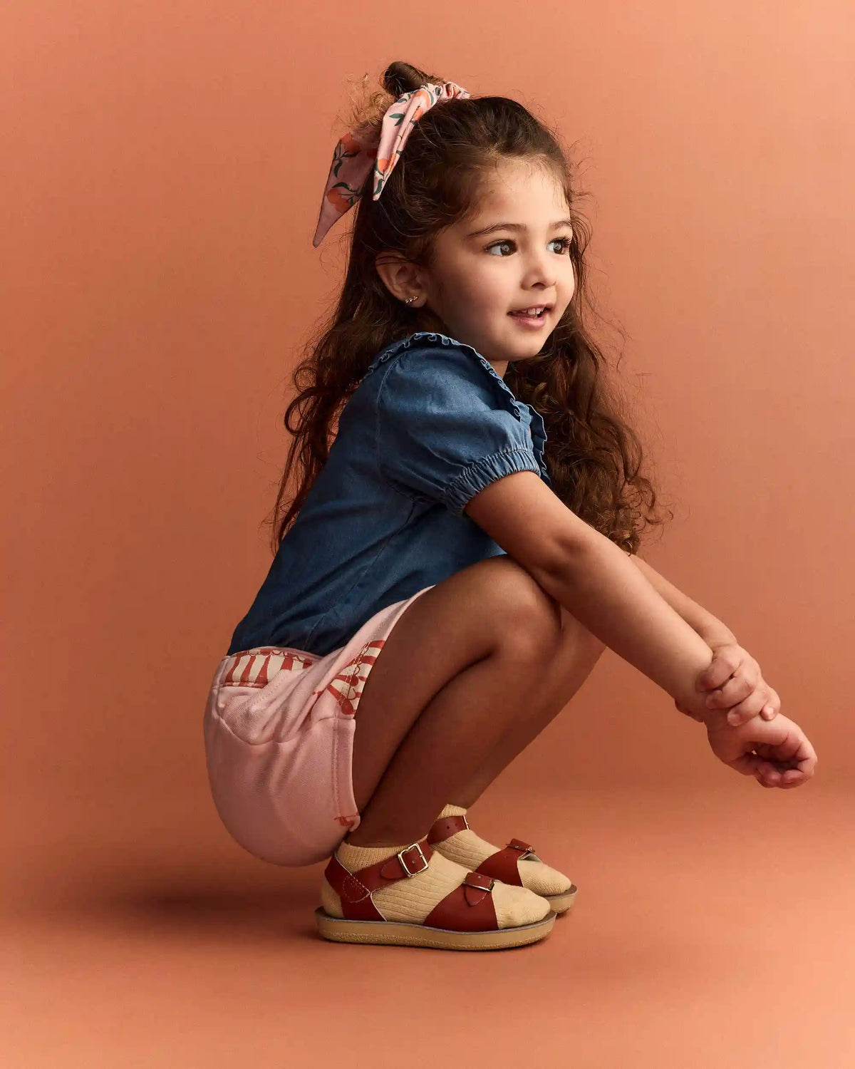 Toddler Girl Peter Pan Collar Top in Chambray