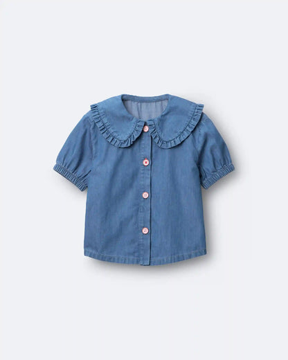 Toddler Girl Peter Pan Collar Top in Chambray