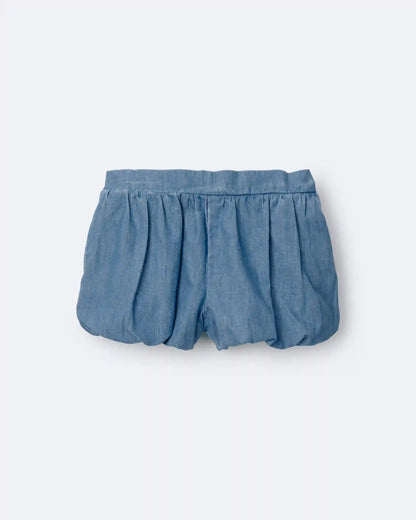 Toddler Girl Bubble Shorts in Chambray - Blue