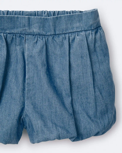 Toddler Girl Bubble Shorts in Chambray - Blue