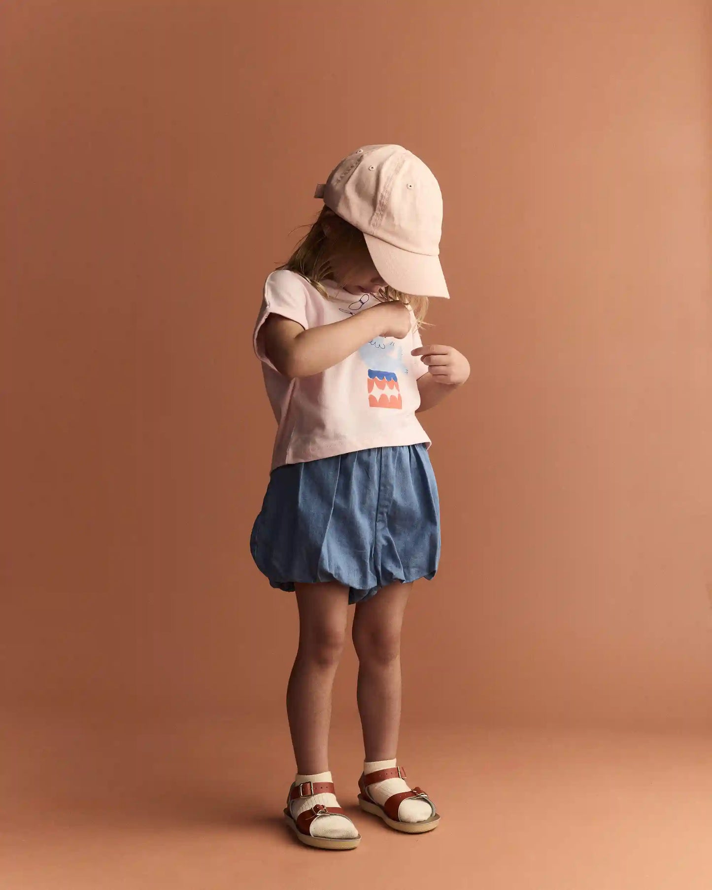 Toddler Girl Bubble Shorts in Chambray - Blue