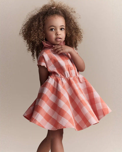 Toddler Girl Avenue Twirl™ Gingham Scalloped Dress - Light Pink/Orange