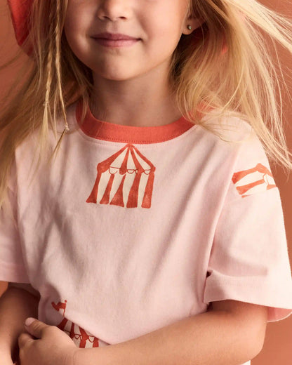Toddler Girl Relaxed Graphic Tee in Big Top Print - Light Pink