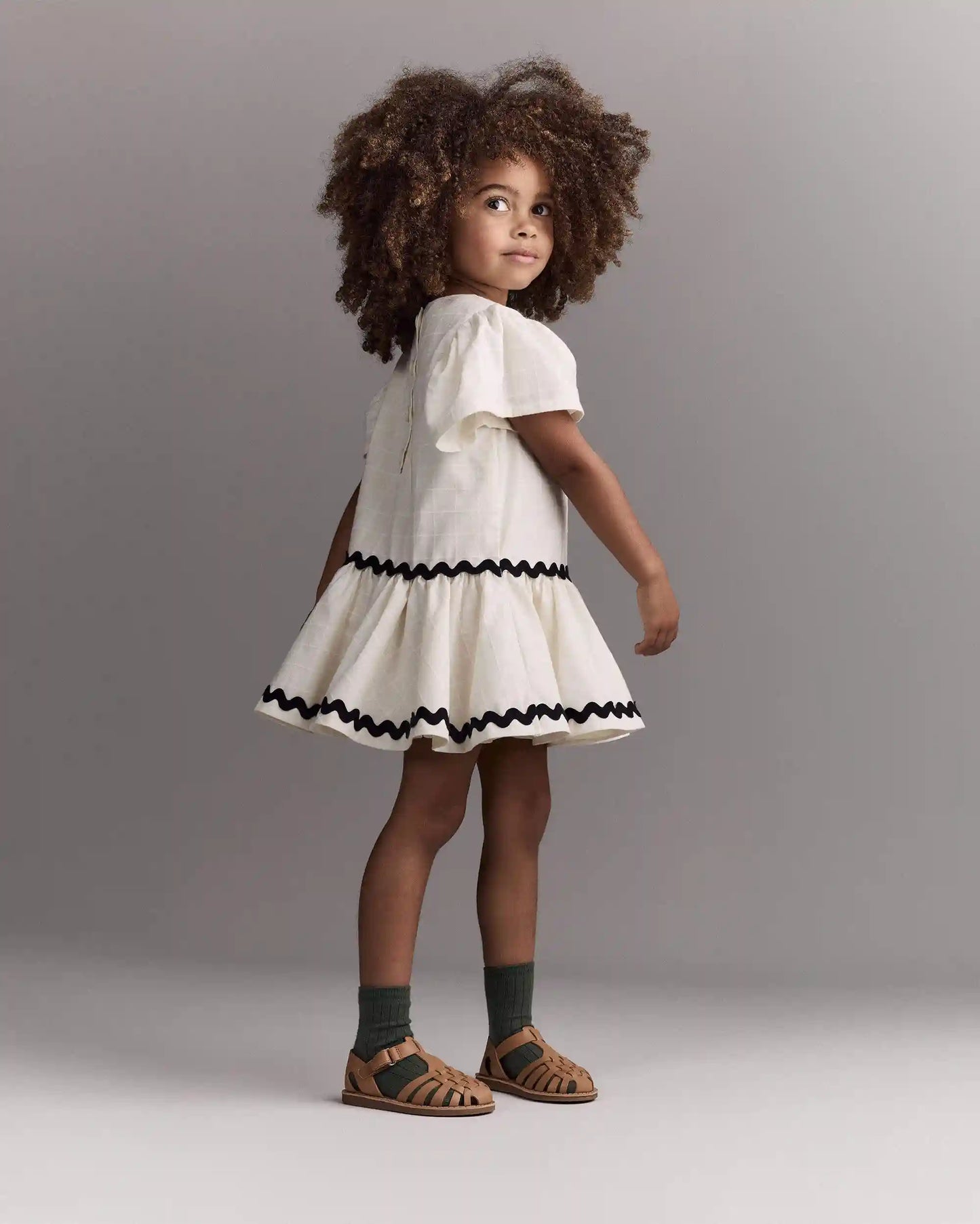 Toddler Girl Ric-Rac Short-Sleeve Dropwaist Dress - Cream