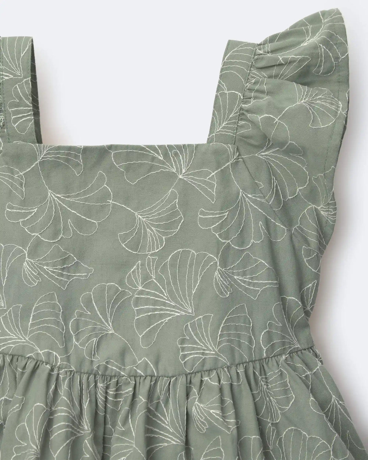Toddler Girl Embroidered Flutter Sleeve Dress in Floral Print - Green