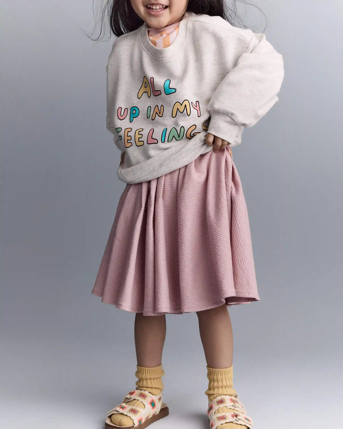 Toddler Girl 'In My Feelings' Wide-Arm Sweatshirt - Heathered Grey