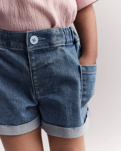 Toddler Girl Mom Shorts in Denim