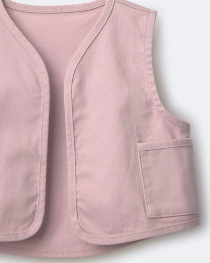 Toddler Girl Cropped Vest with Otter Pockets - Light Pink