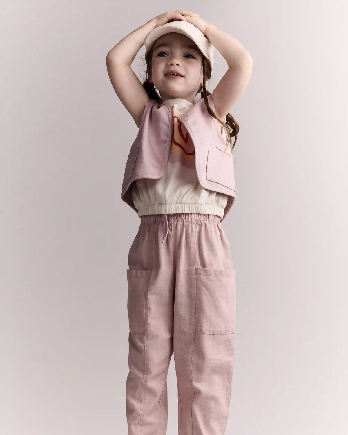 Toddler Girl Cropped Vest with Otter Pockets - Light Pink