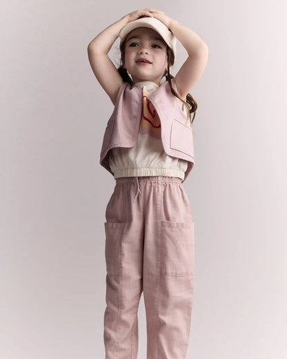 Toddler Girl Cropped Vest with Otter Pockets - Light Pink
