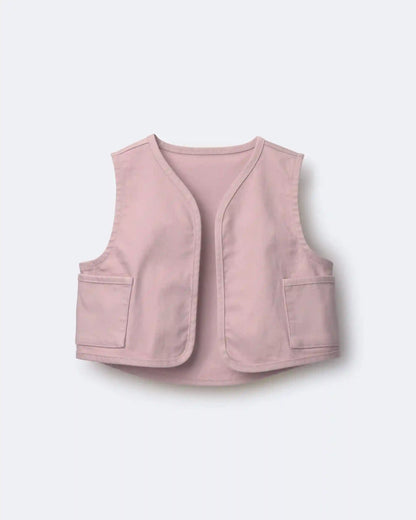 Toddler Girl Cropped Vest with Otter Pockets - Light Pink